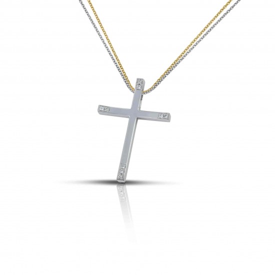 Γυναικείος χρυσός δίχρωμος σταυρός 14 ct
