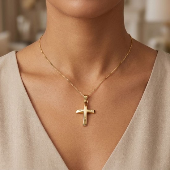 Σταυρός βάπτισης από χρυσό 14 καρατίων με μπριγιάν