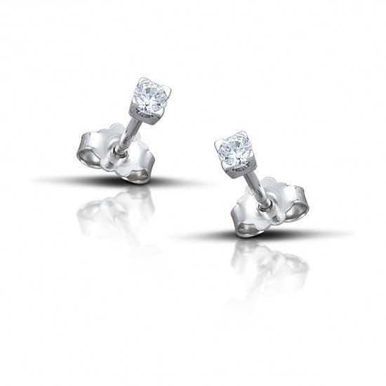 Λευκόχρυσα σκουλαρίκια 18 καρατίων - παχύ δόντι με πέτρες ζιργκόν  -  διάμετρος 2.40mm