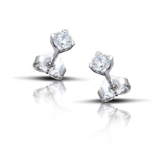 Λευκόχρυσα σκουλαρίκια 18 καρατίων - παχύ δόντι με πέτρες ζιργκόν -  διάμετρος 3mm