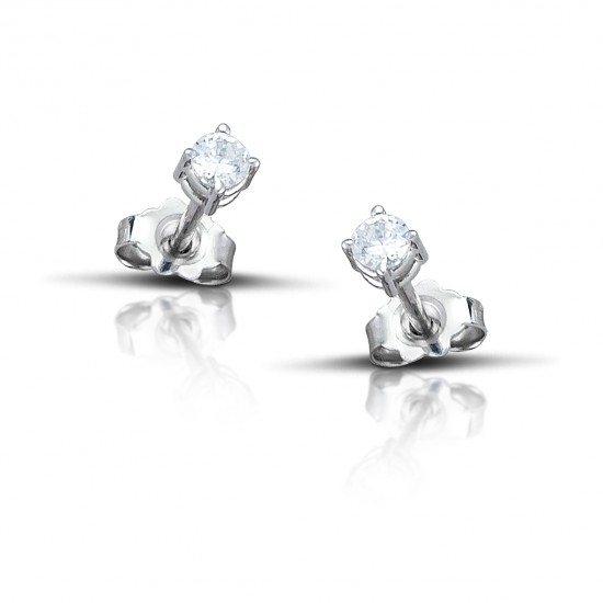 Λευκόχρυσα σκουλαρίκια 18 καρατίων - λεπτό δόντι με πέτρες ζιργκόν  -  διάμετρος 3mm