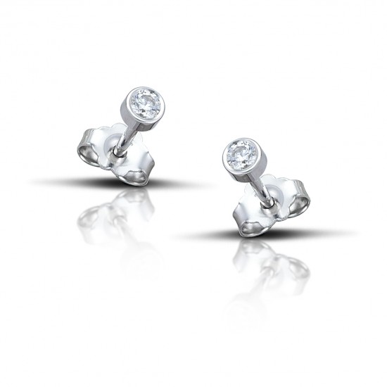 Λευκόχρυσα σκουλαρίκια 18 καρατίων - bezel setting με πέτρες ζιργκόν -  διάμετρος 2.40mm