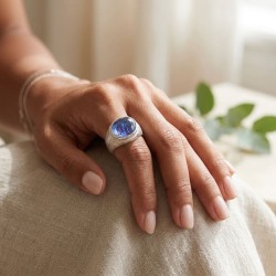 Σεβαλιέ δαχτυλίδι από ασήμι 925 με πέτρα γαλάζιο χαλαζία