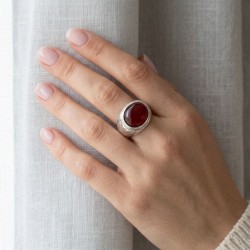 Σεβαλιέ δαχτυλίδι από ασήμι 925 με πέτρα κορνεόλη - κωδικός wgr158